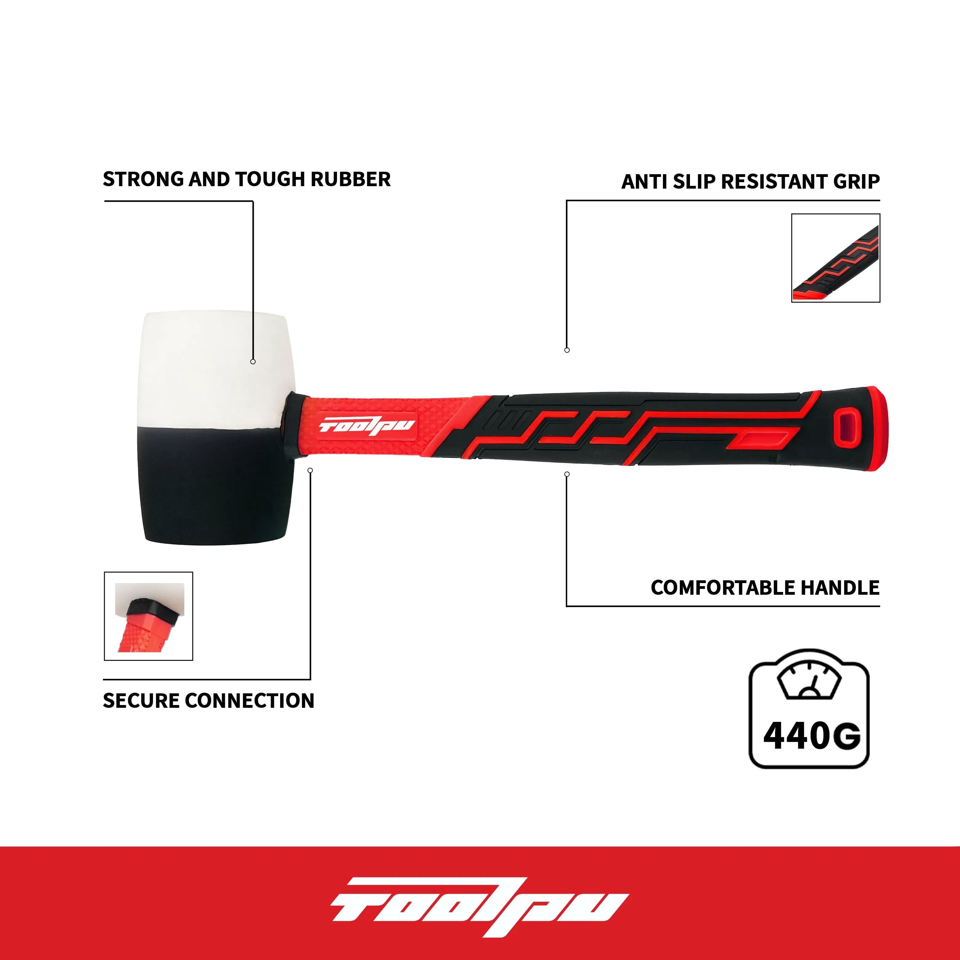 OEM Industrial Grade Rubber Hammer with 35cm Fiber Handle Black Hand Tool for Welding and Roof Applications