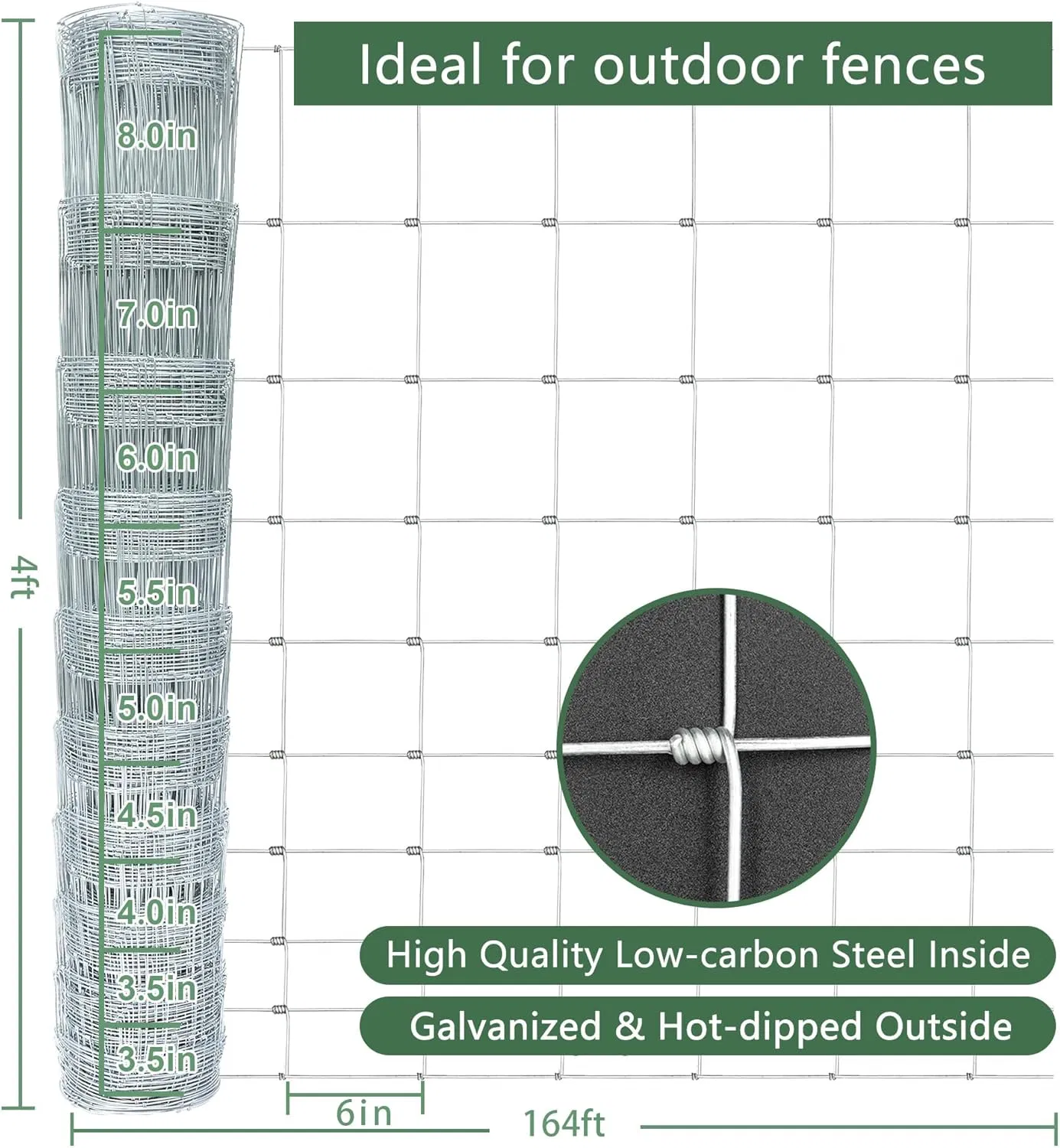 Farm Fence 4FT X 164FT Heavy Zinc Coating Cattle Fence Net Galvanized Field Wire Fencing