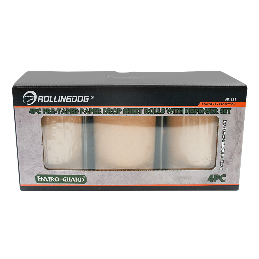 Rollingdog-PRO 81321 4PC Pre - Taped Paper Drop Sheet Rolls with Dispenser Set