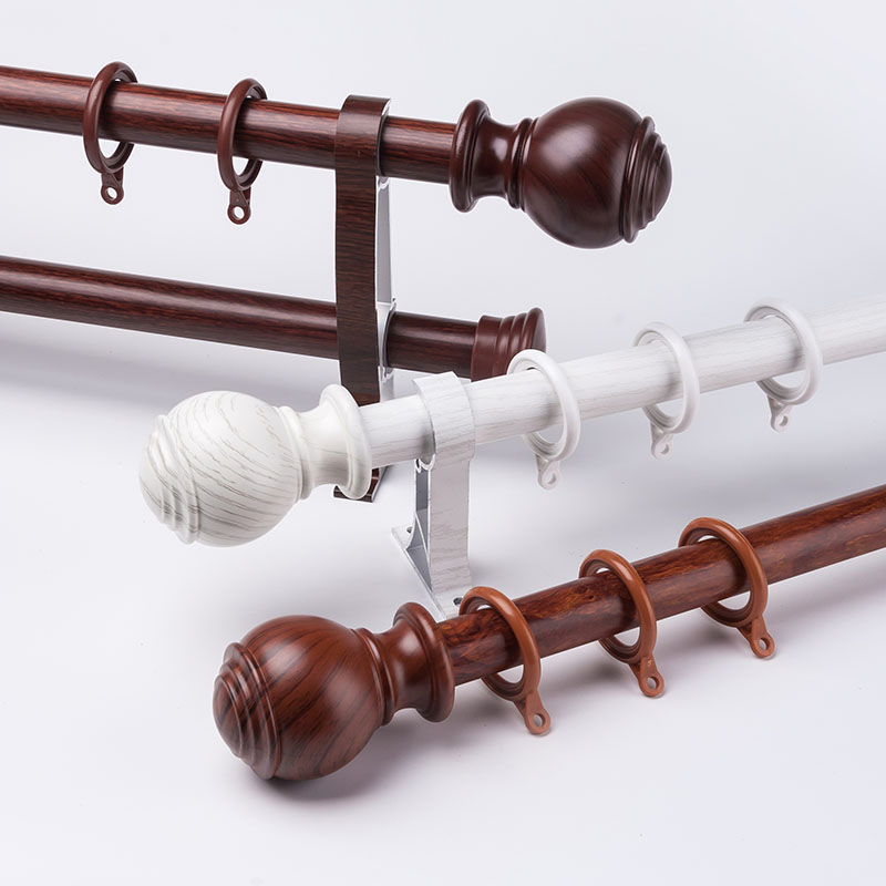 Wholesale Manufacturer Extendable Bathroom Aluminium Alloy Double Bracket Wood Finials Rod Curtain for Home Decor