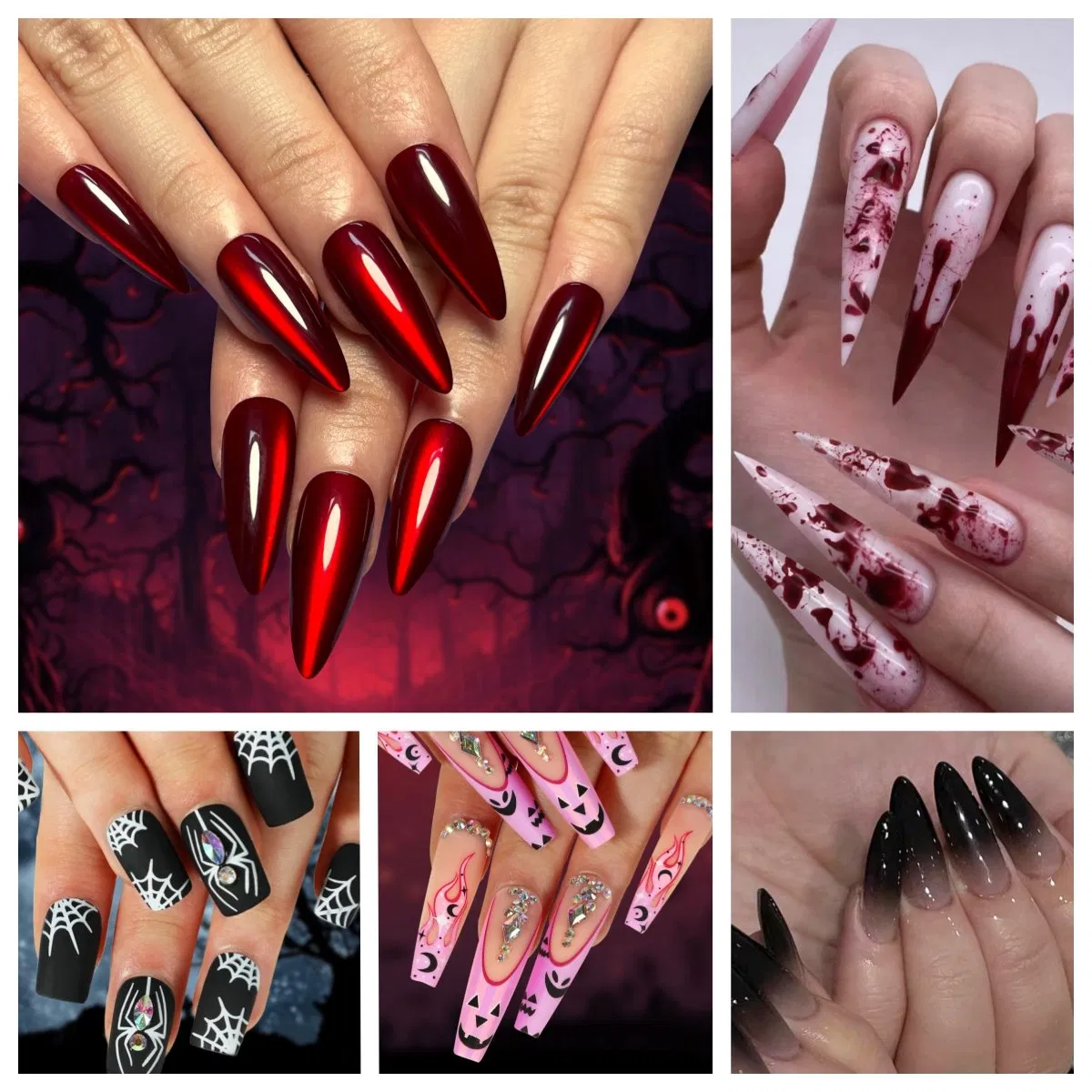 Professional Halloween Fake Nails Kit with 24 Pieces Vampire Cat Design