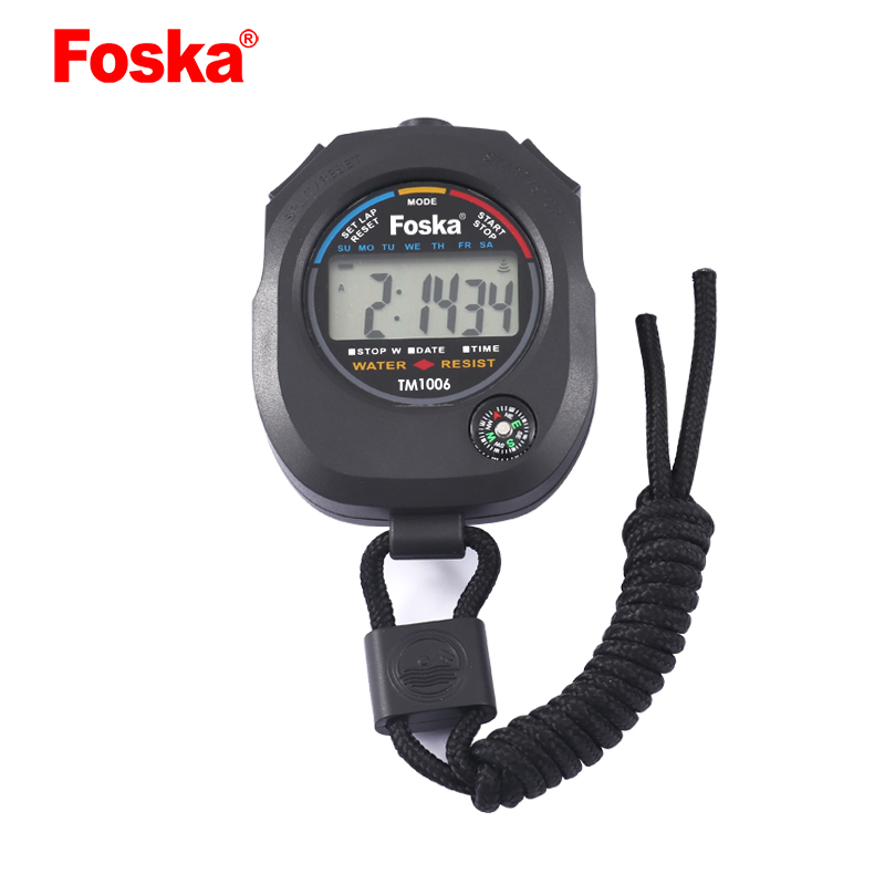 Foska ABS Plastic Black Waterproof Digital Sports Stopwatch