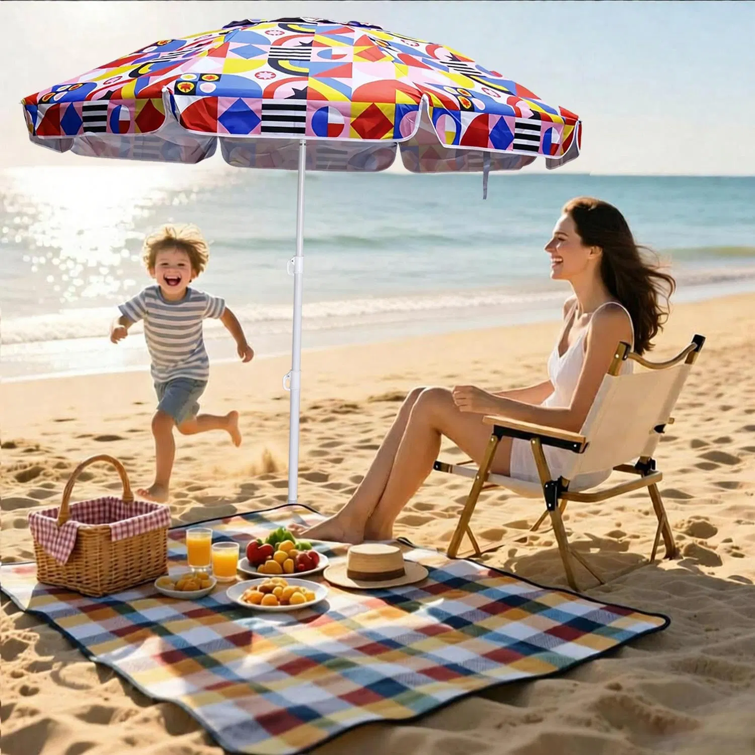 Wholesale Portable Adjustable Tilt Sun Umbrella with UV Protection Full 6 FT Arc Beach Umbrella