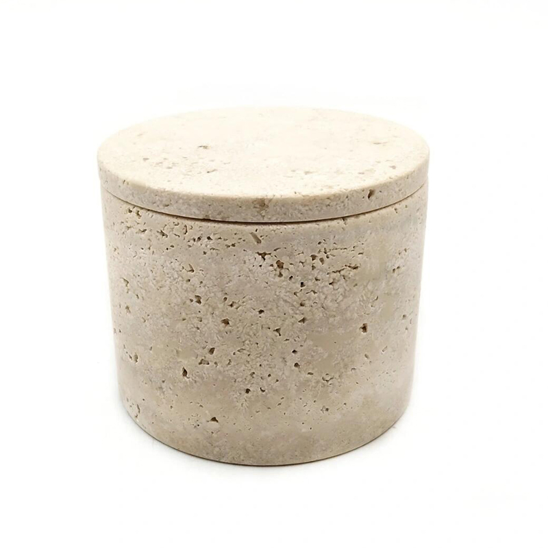 Sinotopstone Beige Travertine Storage Jar with Lid for Home Organization