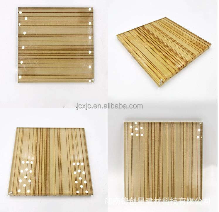 Artistic Silk Laminated Tempered Glass with Color Film Wire Decorative Craft Glass Deep Processed