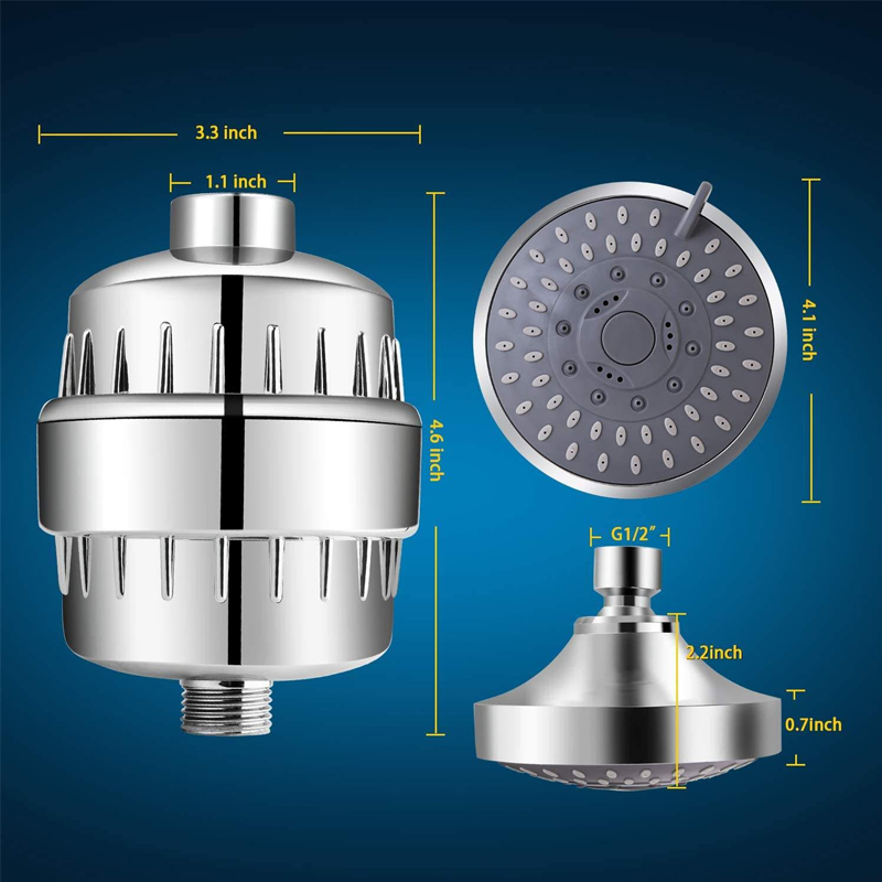 Sanipro Universal 15 Stage Filtered Shower Head Reduce Chlorine High Pressure 5 Function Rainfall SPA Shower Head with Filter