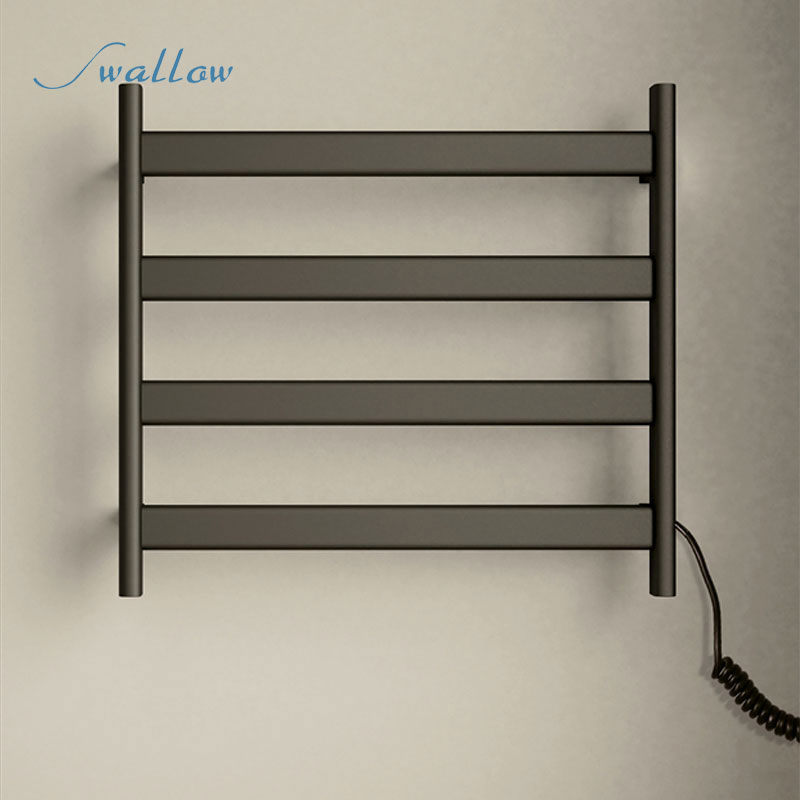 Straight 4-Bar Hardwired Electric Towel Warmer in Matte White or Matte Black