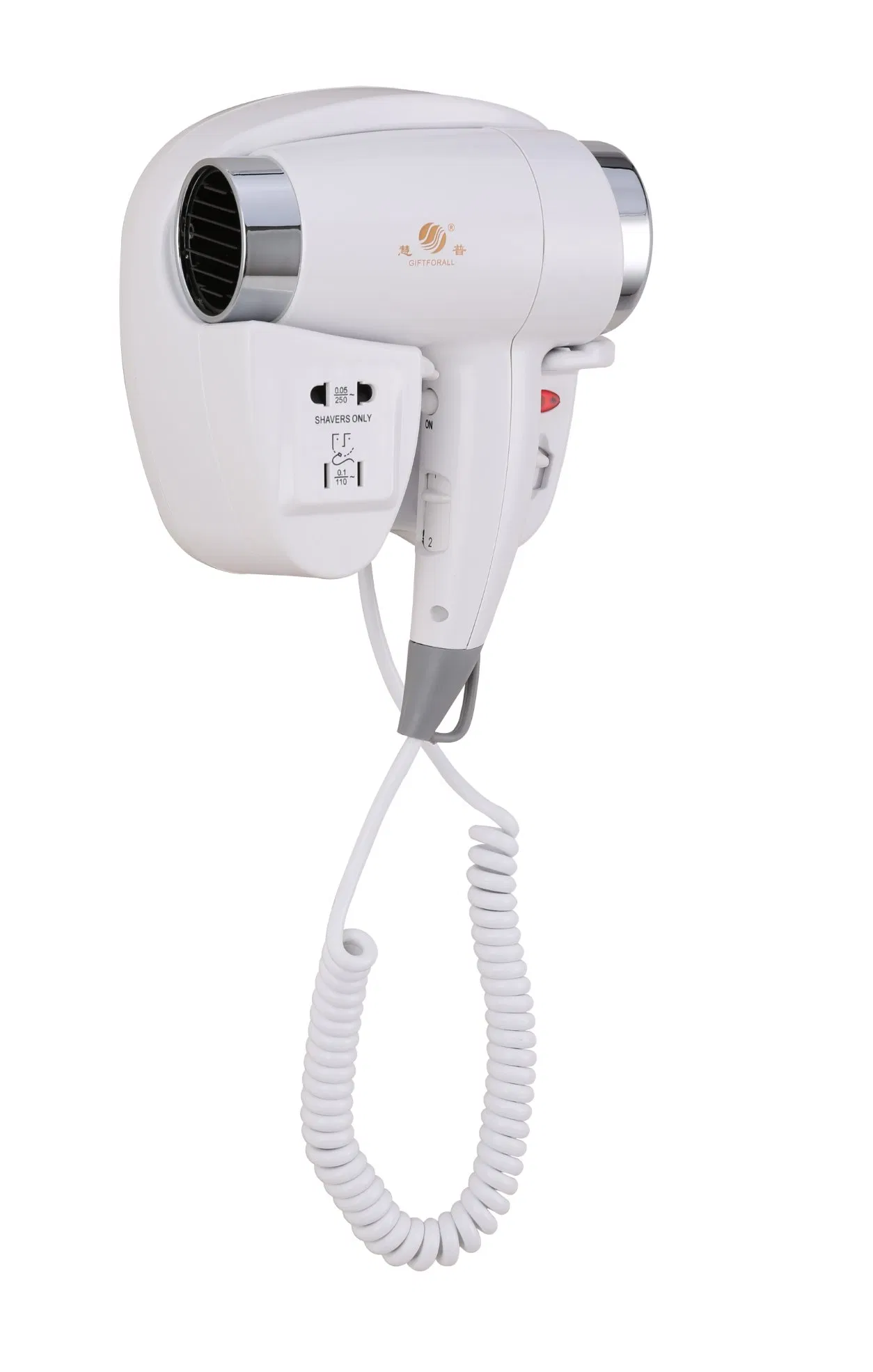 Hotel Supply Bathroom Use Professional Wall Mounted Hair Dryer with Shaver Socket
