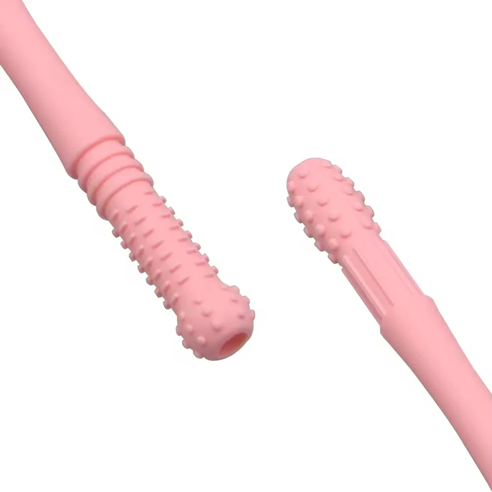 Food Grade Safe Soft Durable Silicone Teething Straw Tube Baby Hollow Teether Sensory Toy Straw Gum Massager for Infants 3-12 Months