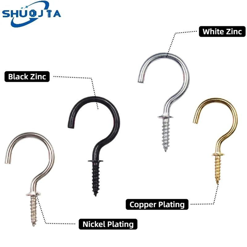 Wall Ceiling Hanging Wood Thread Screw Cup Hook with Steel Eye Question Mark Design for Easy Hanging