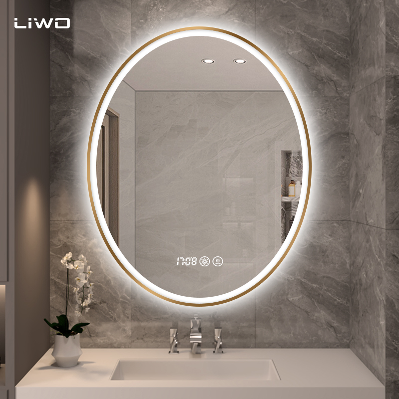 Aluminum Alloy Frame Oval Bathroom LED Mirror with Anti-Fog Backlit Lighted Makeup Vanity Mirror Illuminated Furniture Home Decoration Hotel