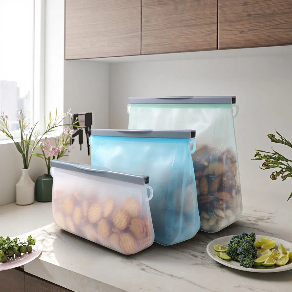 Custom Home Use Minimalist Silicone Storage Organizer Stand-up Premium Silicon Ziplock Food Bags