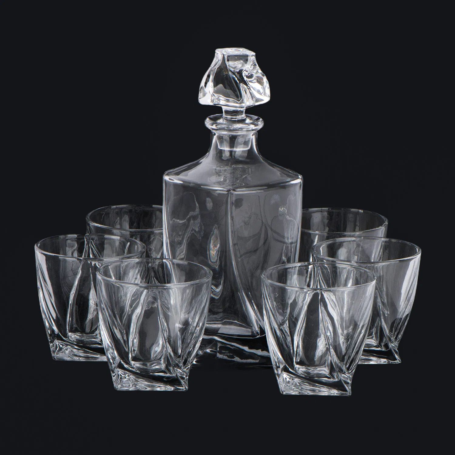 Irregular Transparent Glass Wine Bottle with Glass Cup Set