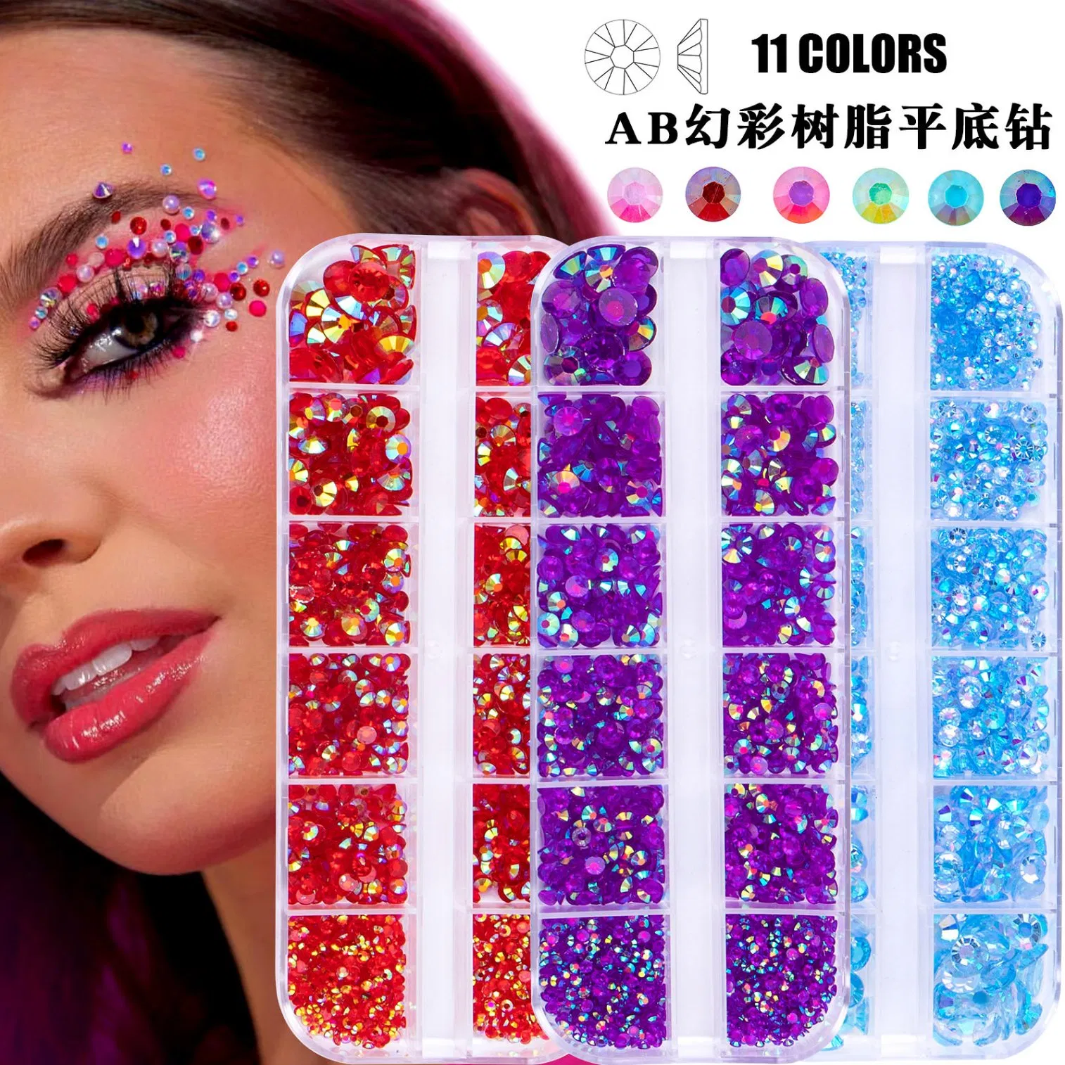 European and American 12-Grid Resin Flat Bottom Bare Nail Art Decoration Rhinestone