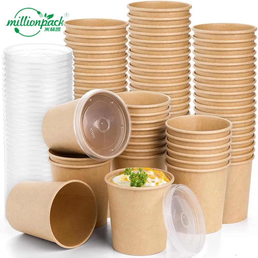 Paper Soup Cup with Lid for Hot Soup Noodles Stew Takeaway Bowl