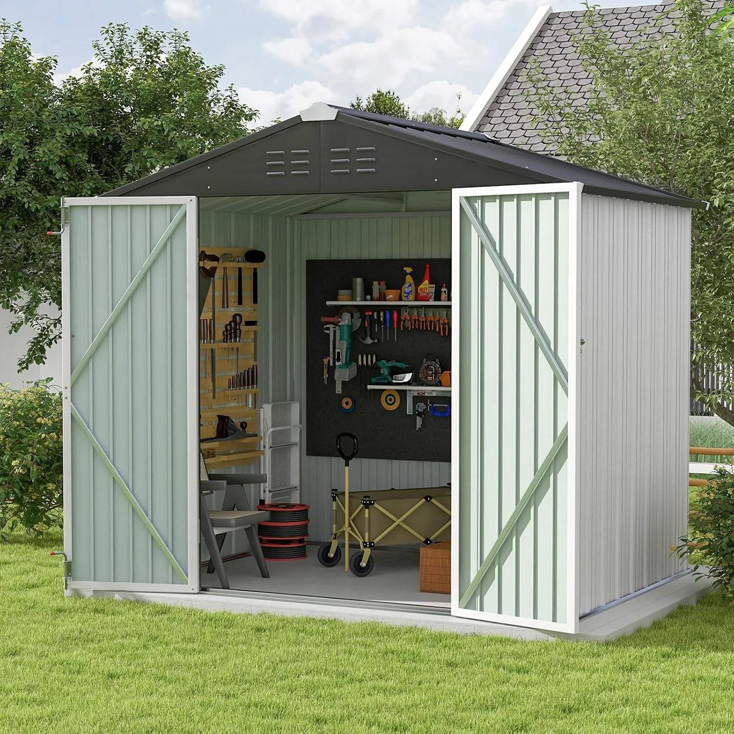 8*6FT Organized Multiuse Tool House Designed as Weather Resistant Storage Shed and Aesthetic Garden Shed for Villa Home Shed
