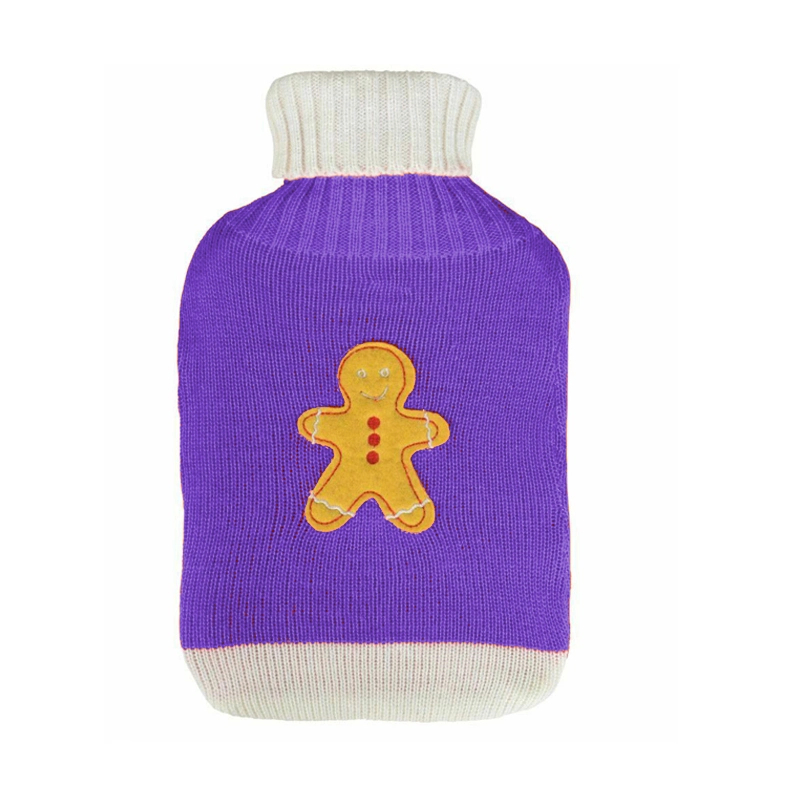Fashionable Winter Cute Embroidery Double Color Knitted Hot Water Bottle Cover Bag Cover with Custom Logo