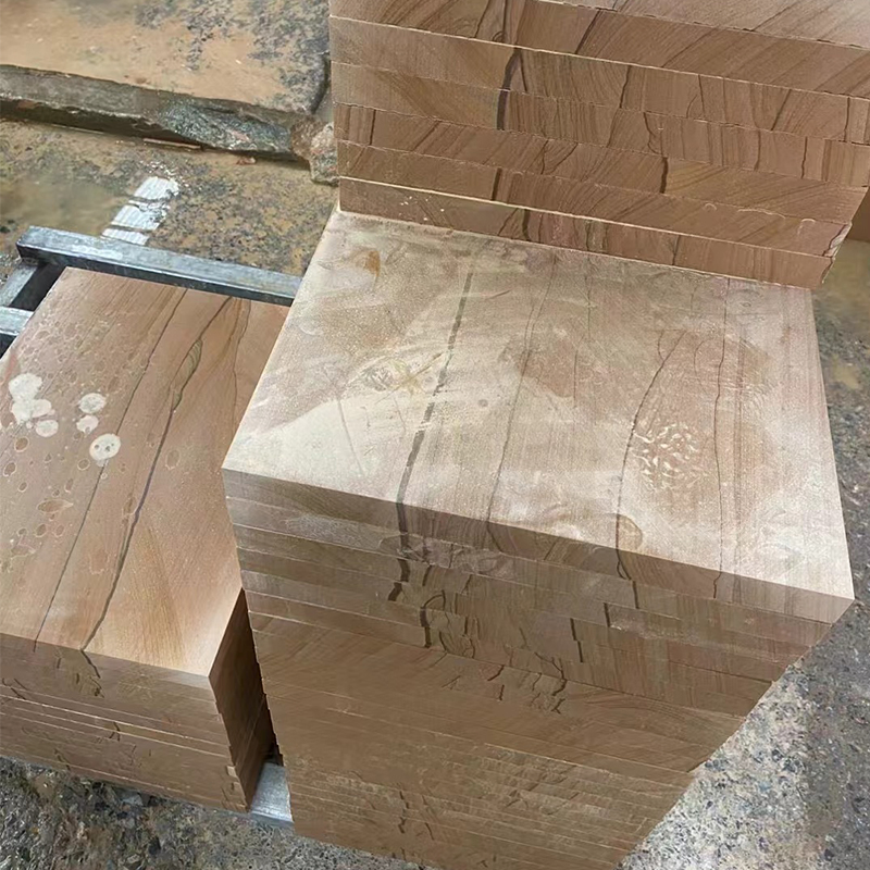 Yunnan Yellow Wooden Vien Sandstone Slab Flooring Wall Tile for Villa Sinotopstone