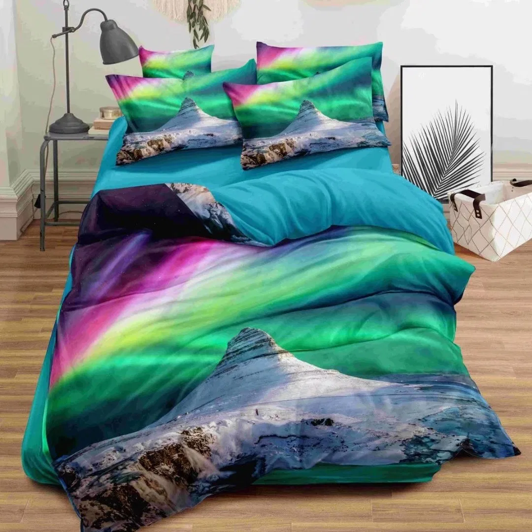 3D Digital Printed Bed Comforter Cover Set with Fitted Sheet and 2 Pillowcases