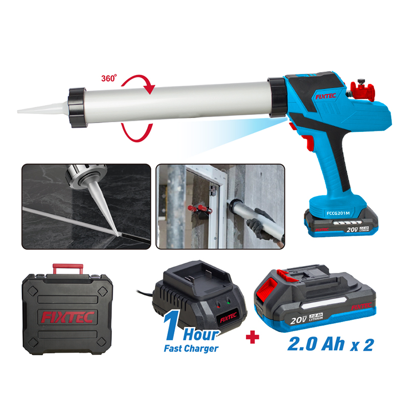 Fixtec 20V Battery 600ml Silicone Cartridge and Sausage Adhesive Sealant 8000n Cordless Electric Caulking Gun