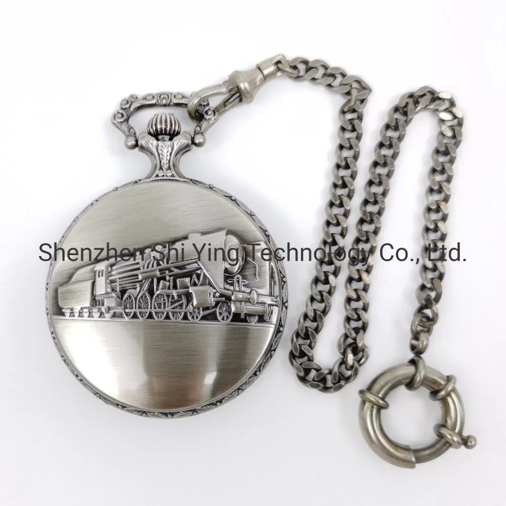 Custom Quality Steam Engine Embossed Railroad Pocket Watch