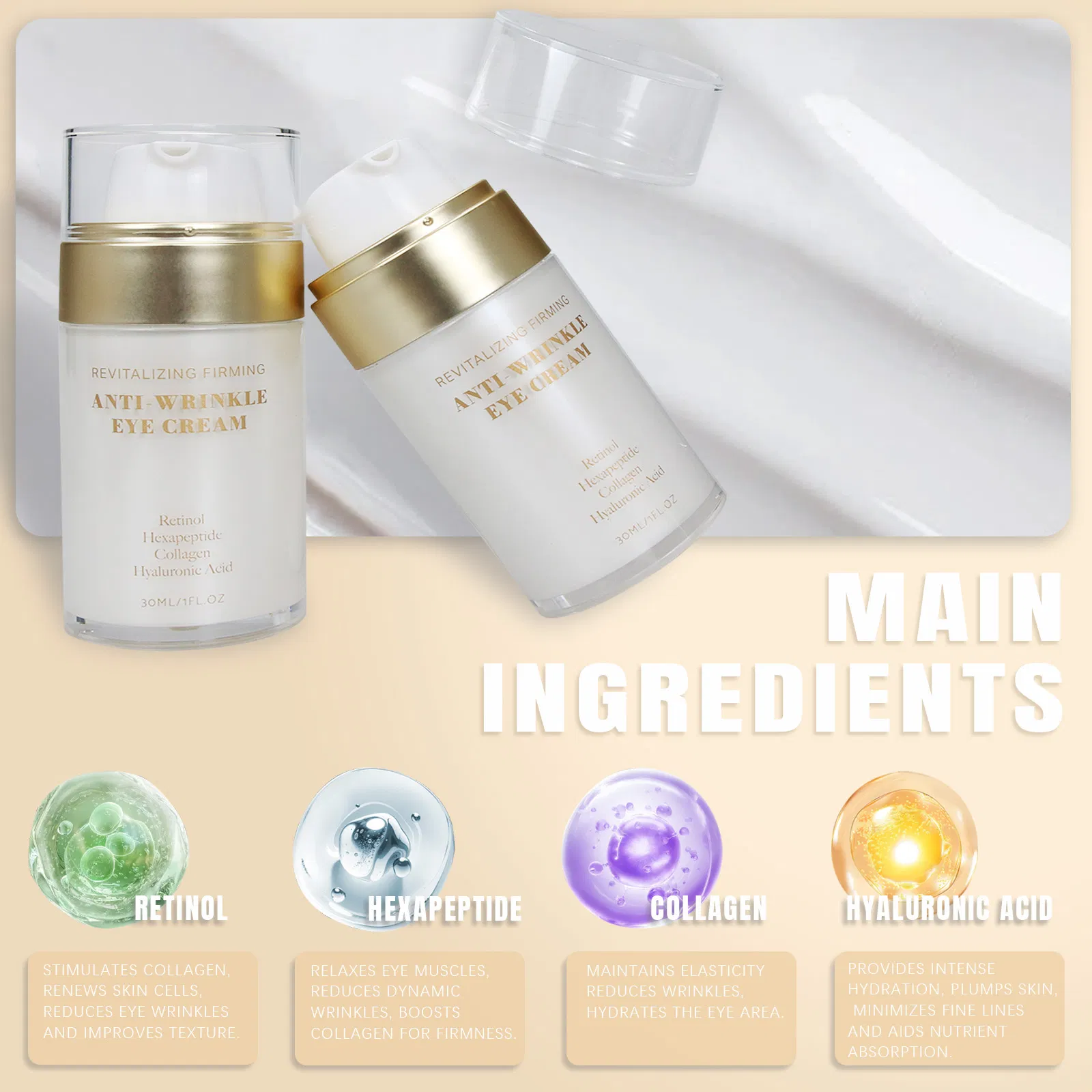 Beauty Cosmetics Facial Care Brightening and Smoothing Anti-Wrinkle Eye Cream