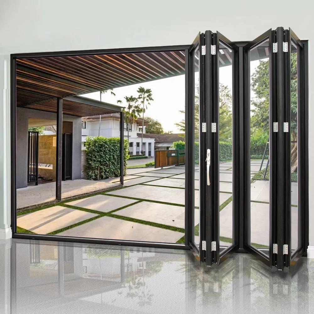 Exterior Interior Thermal Break Aluminum Bifold Glass Sliding Folding Accordion Door