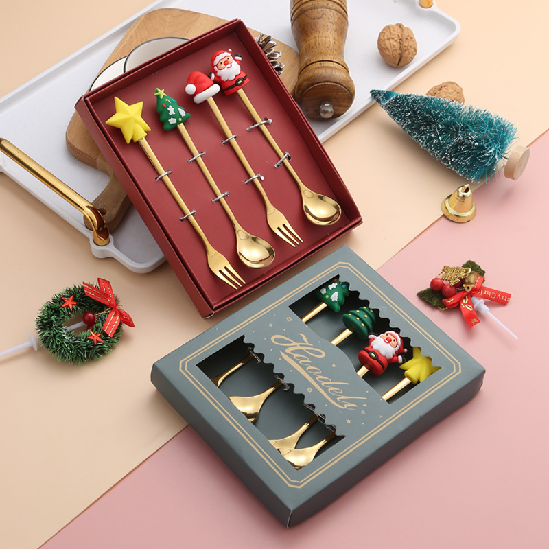 Adorable Christmas-Themed Fork and Spoon Set for Children
