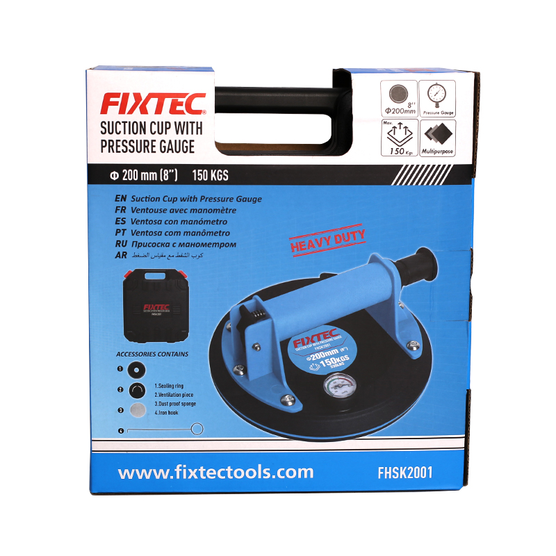 Fixtec 200mm Heavy Duty Suction Cup with Pressure Gauge 150kg Lifting Capacity for Glass/Stone/Metal