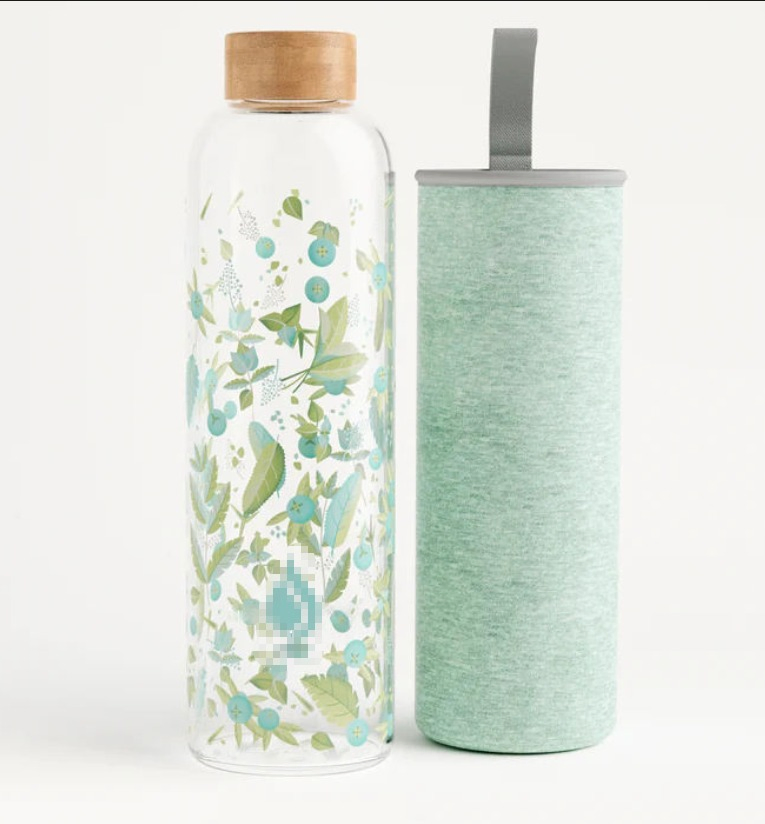 Стеклянная бутылка для воды с бамбуковой крышкой, 725 мл