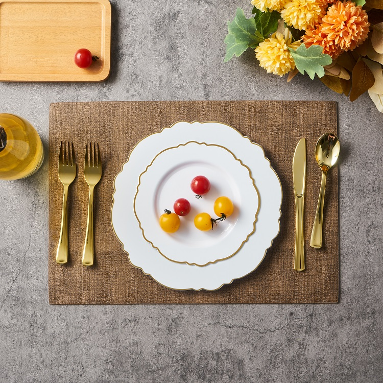 19.6cm Knife17.3cm Spoon18.5cm Fork7.5" Salad Plate 10.25" Dinner Plate 10oz Cup Napkin Wedding Party Disposable Tableware Set