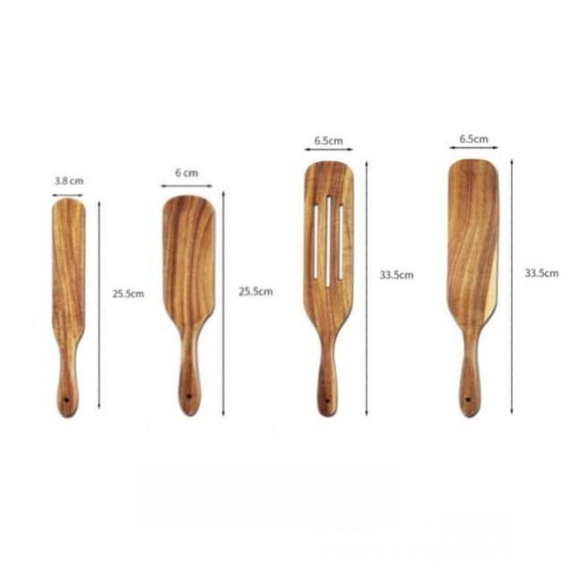 Teak Wood Kitchen Utensil Set 5-Piece Long Handle Spatulas & Spoons Durable & Stylish