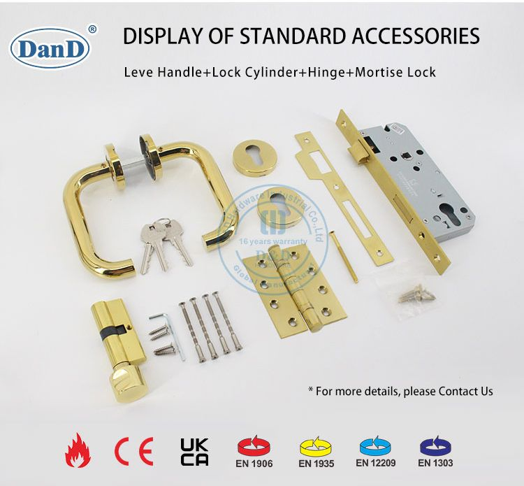 Guangdong En1906 Fire Rated Lock Hardware Interior CE Stainless Steel Luxury Round Smart Glass Gold Brass Alloy KIA Main Door Handle for Bedroom Hotel Bathroom