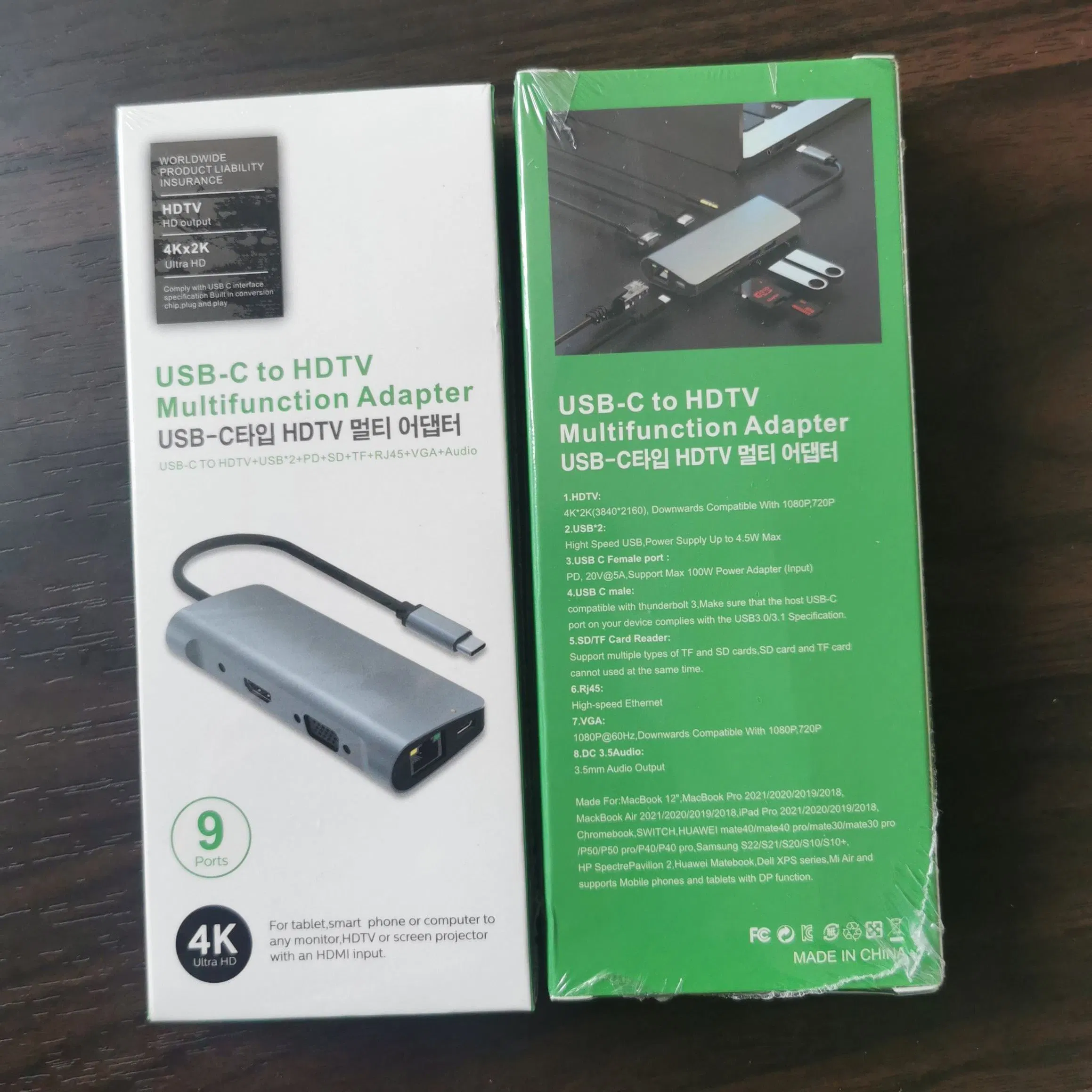 USB-C to HDMI/VGA Splitter with RJ45100m Adapter, 3.5mm Audio, 9-in-1 Multi-Screen Display Dock