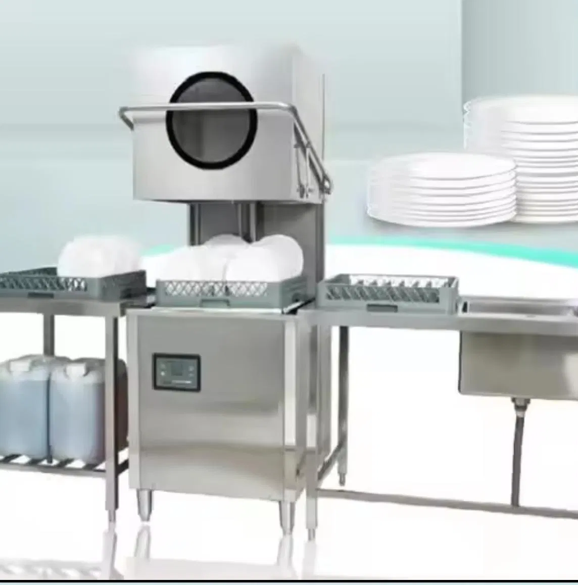 High-Capacity Hood Type Commercial Dishwasher with Viewing Window Automatic Stainless Steel Standing Unit for Restaurant Kitchenware