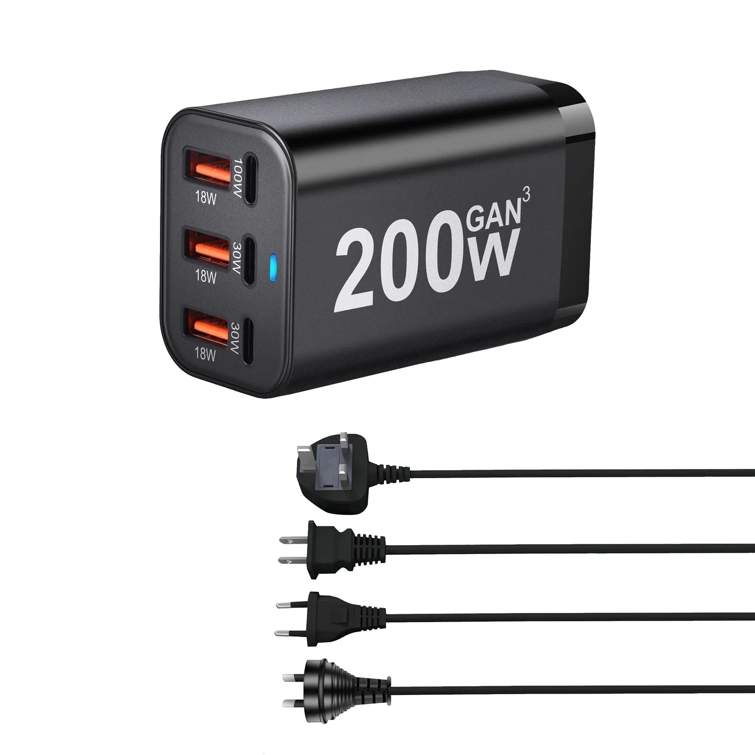 Компактный 200W адаптер для ноутбука с 6 портами