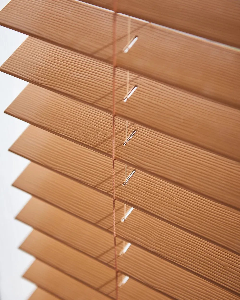 2 Inch Embossed Surface Slats Fauxwood/PVC Light Coffee Color Window Blinds