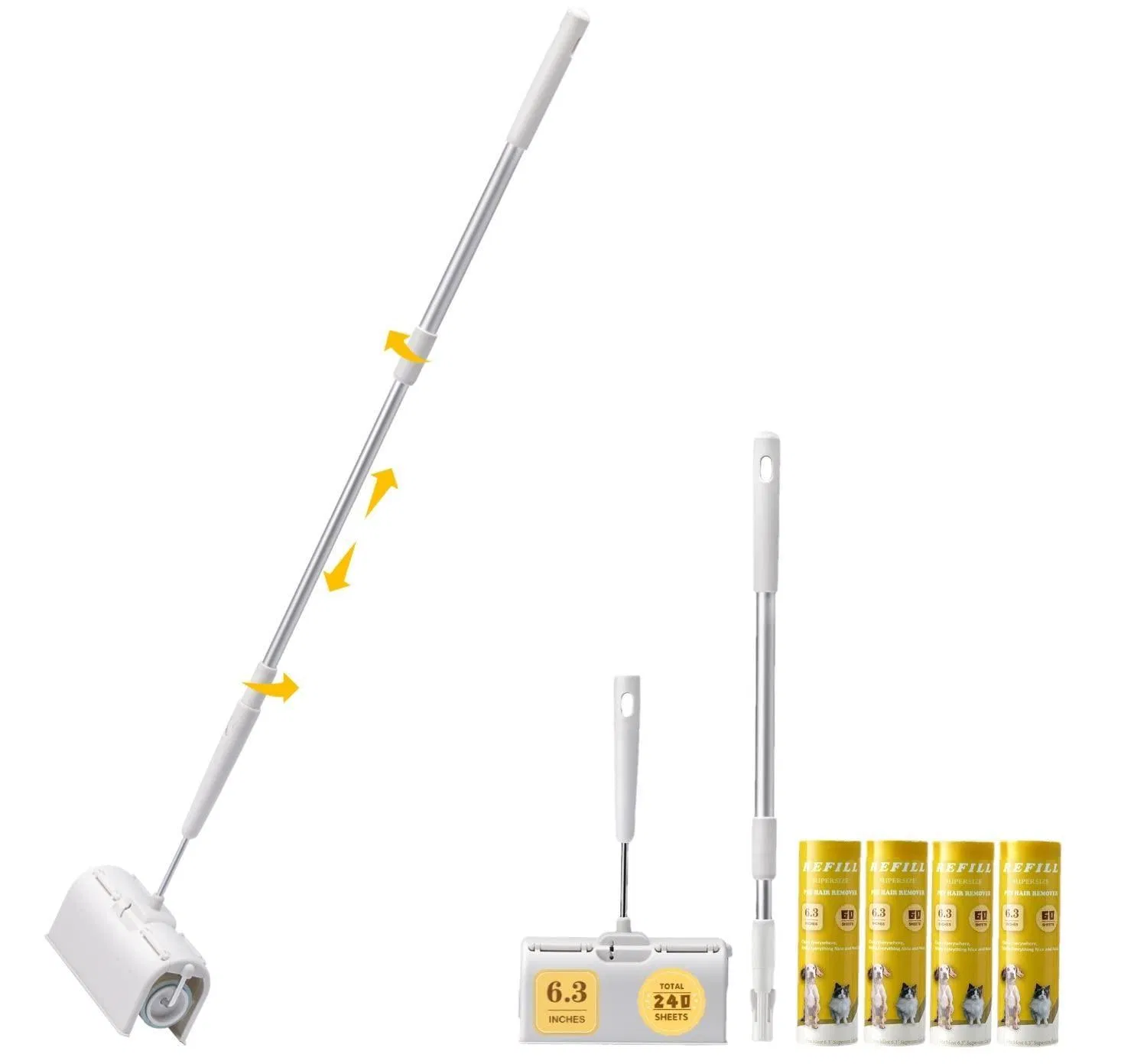 Extendable-Handle Dust-Proof Sticky Mop 6.3'' Wider 240 Sheets Large Surface Lint Roller