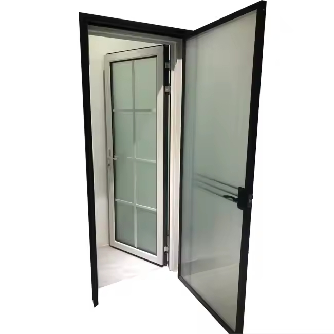Simple Design Narrow Frame Aluminum Tempered Glass Interior Swing Door for Toilet, Bathroom and Room Casement Door