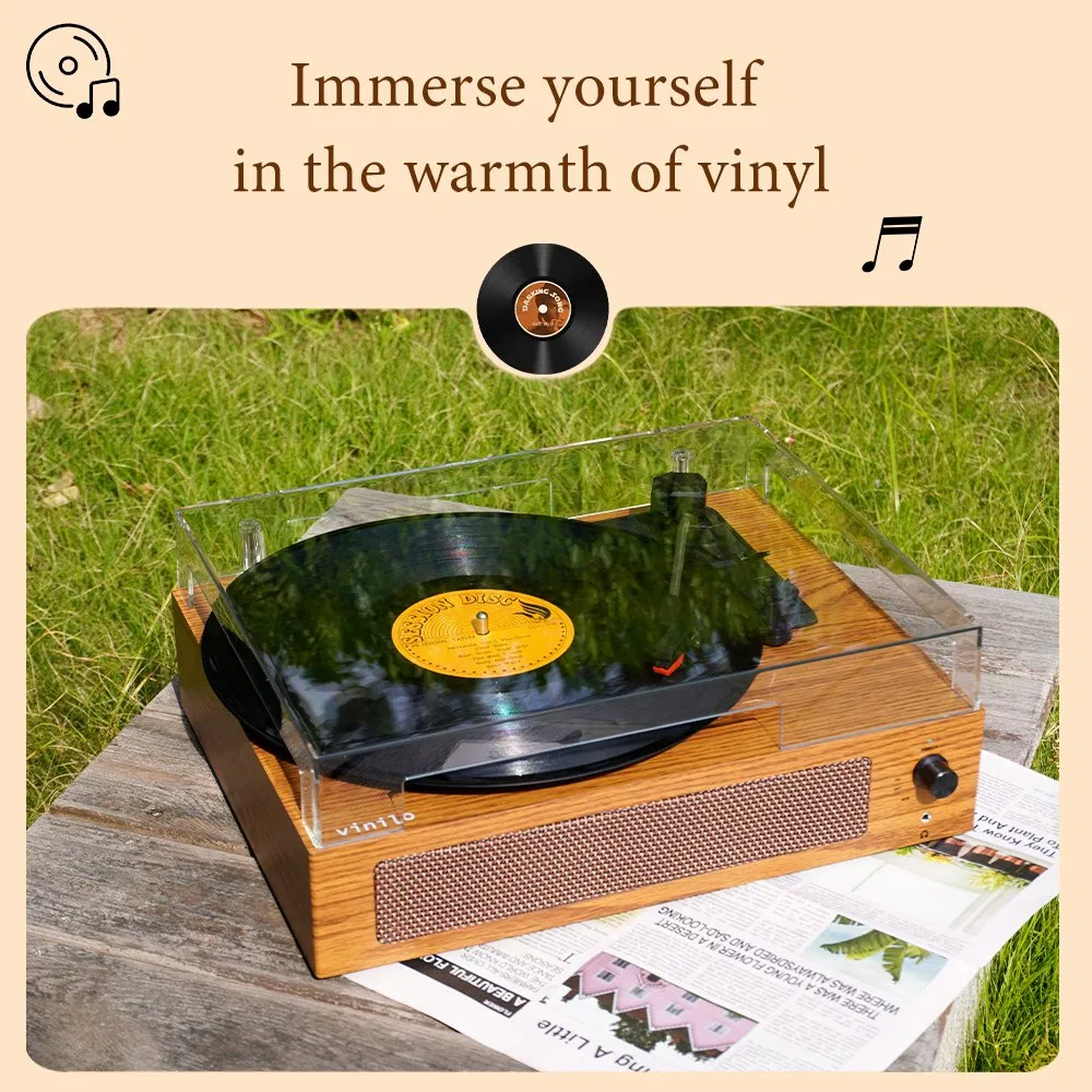 Tr-108A Classic Wooden Box Bluetooth 3 Speed Vintage Vinyl Lp Record Player Ruby Stylus Turntable Player