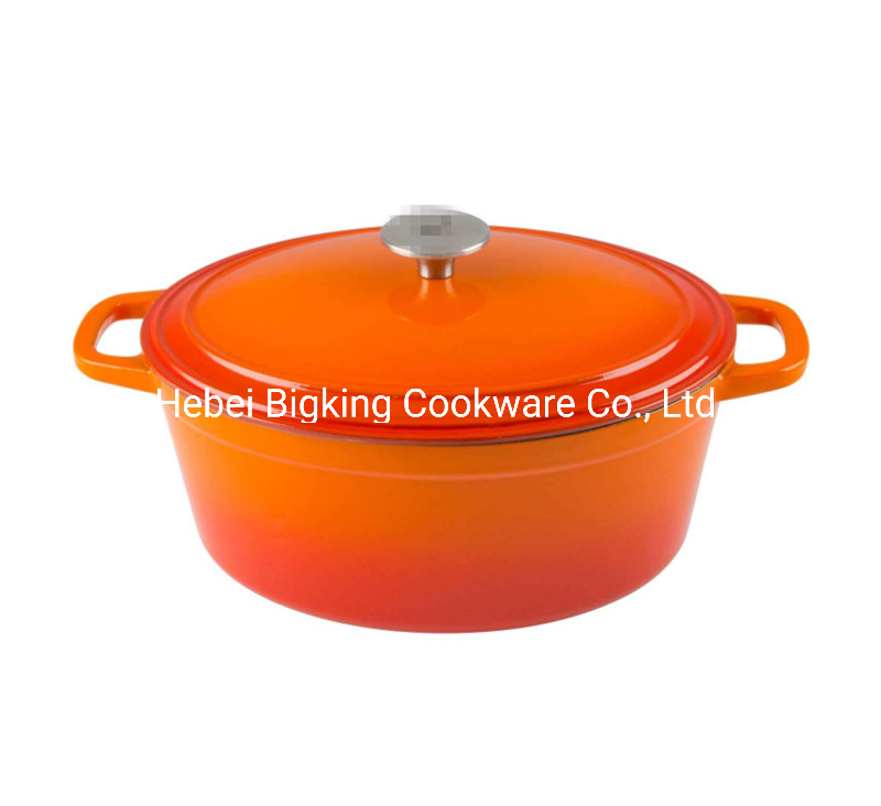 Orange Cast Iron Enamel Cooking Pot Oval Casserole with Lid