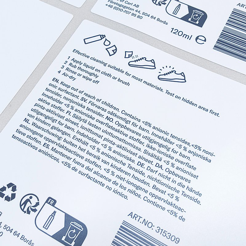 Packaging Label Sticker for Shoe Cleaning with High Quality Digital Printing
