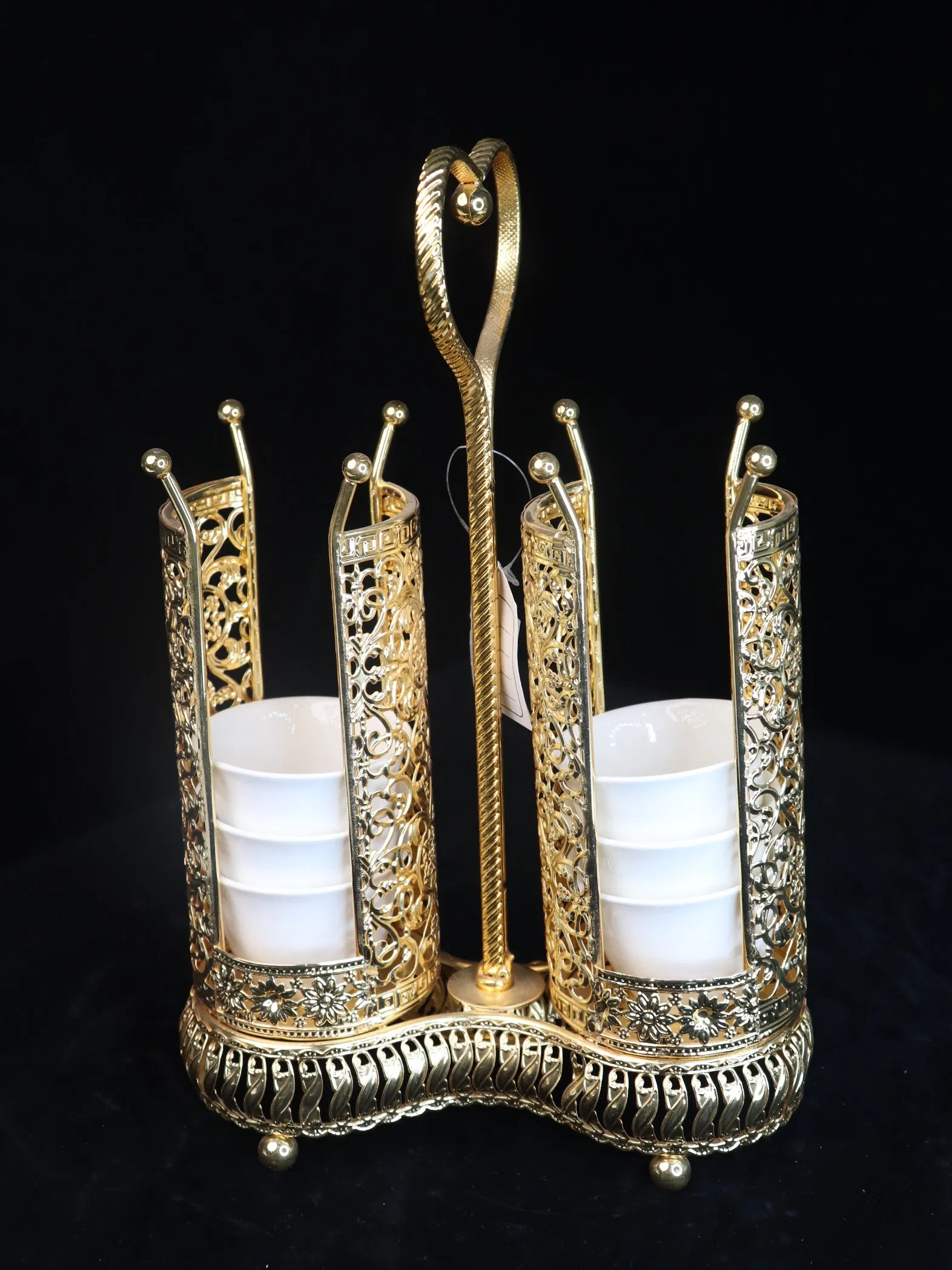 Gold-Plated Iron Frame with Ceramic Tea Cup Decoration Set