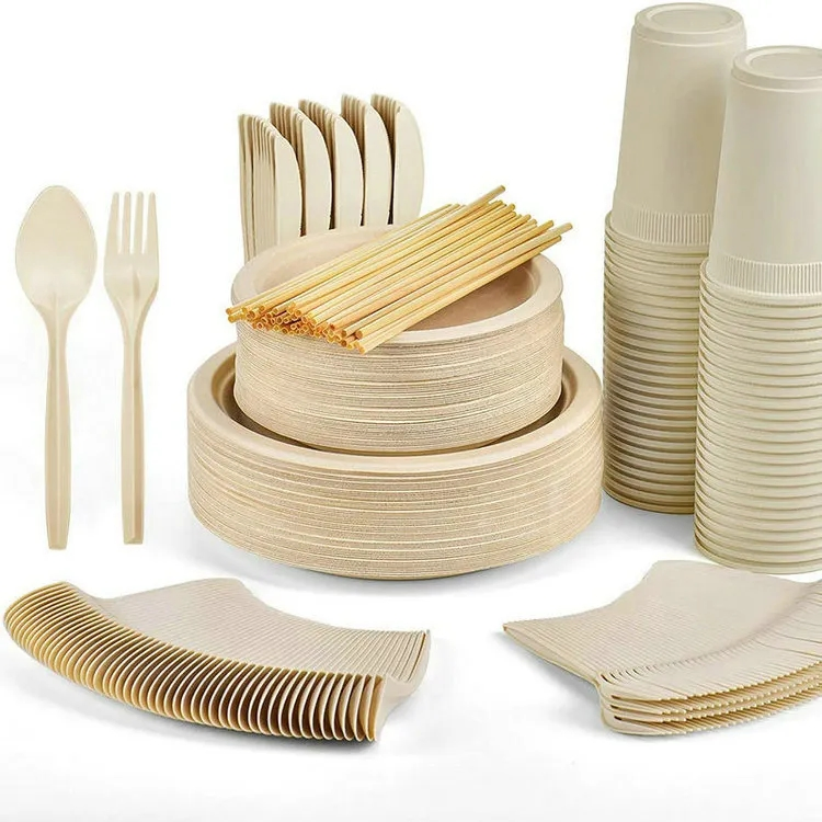 Unbleached 6'' Bagasse Biodegradable Knife Fork Spoon Sugarcane Cutlery