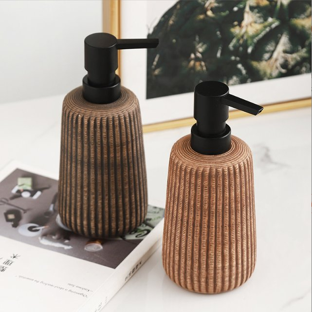 Vintage Creative Ceramic Vertical Striped Lotion Dispenser Bottle 400ml