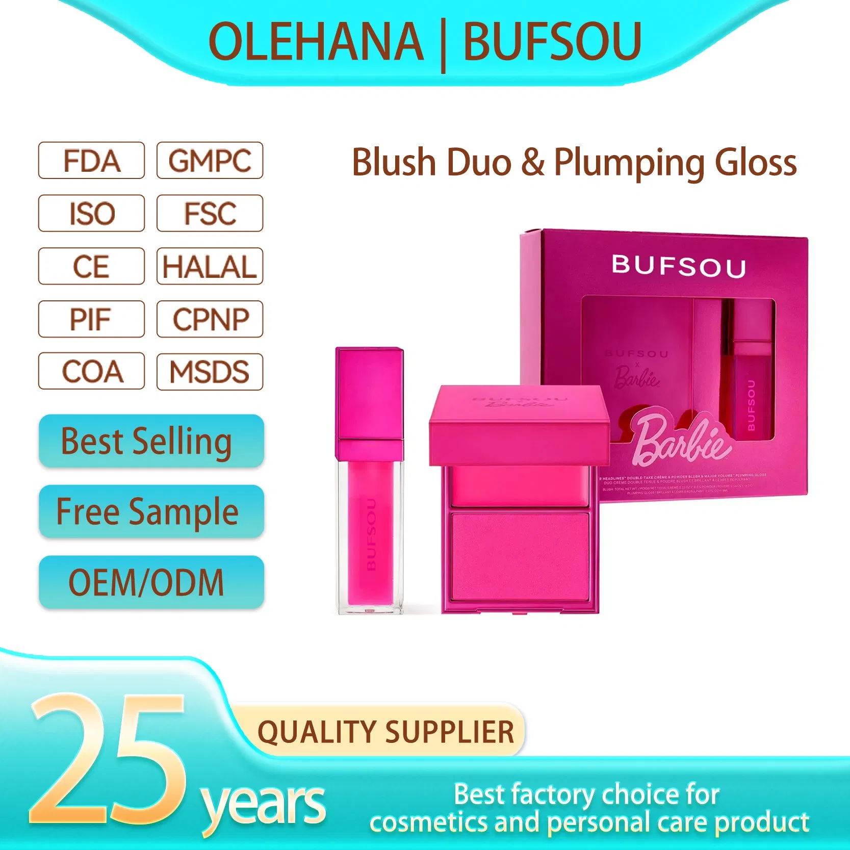 Manufacturers Private Label Fashion Makeup Pigment Blush Double Color Palette Lip Cheek Pink Cream Powder Blush