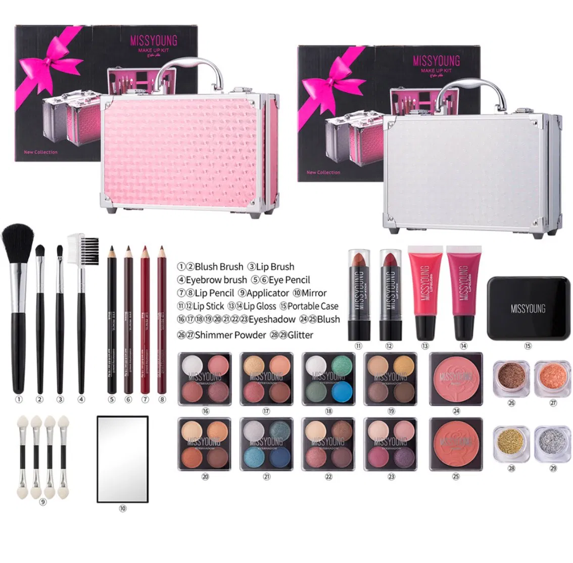 Makeup Set with Case Eyeshadow Lipstick Set Lip Gloss Cosmetics Gift Set All-in-One Makeup Gift Kit for Women Gift Professional Makeup Set
