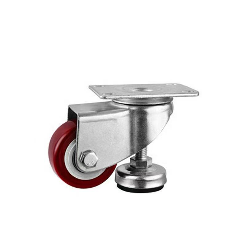 Universal Red and Black Polyurethane Leveling Casters, Silent PU Casters with a Load Capacity of 60kg.