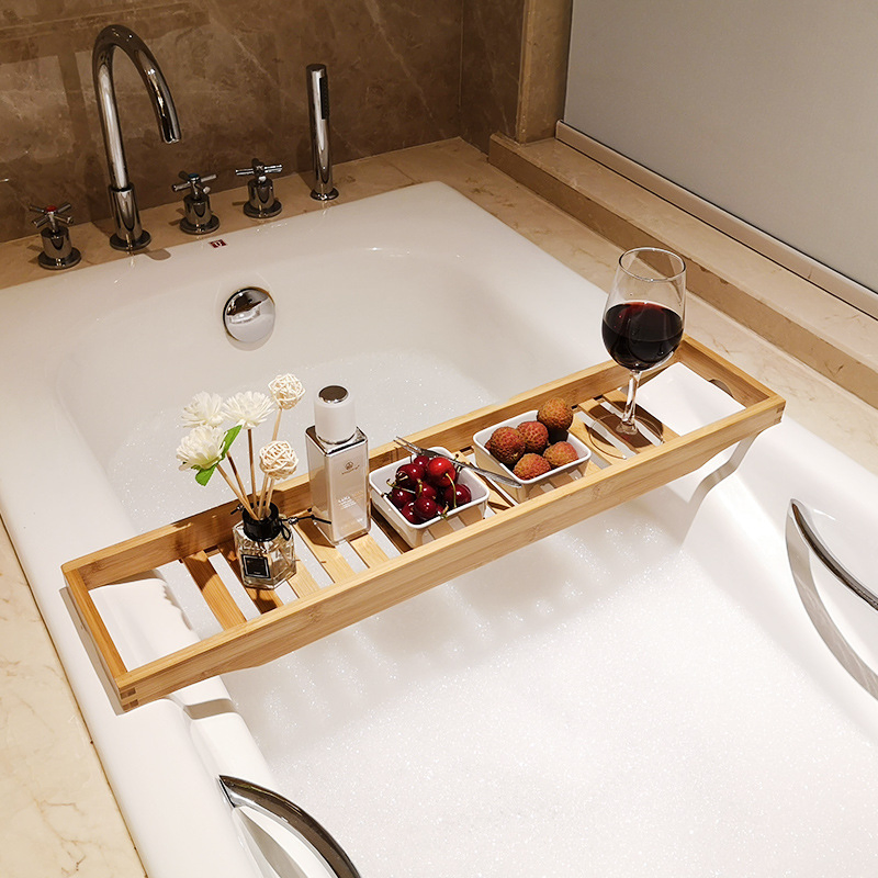 Luxury Bathroom Bathtub Caddy Tray with Wine and Book Holder