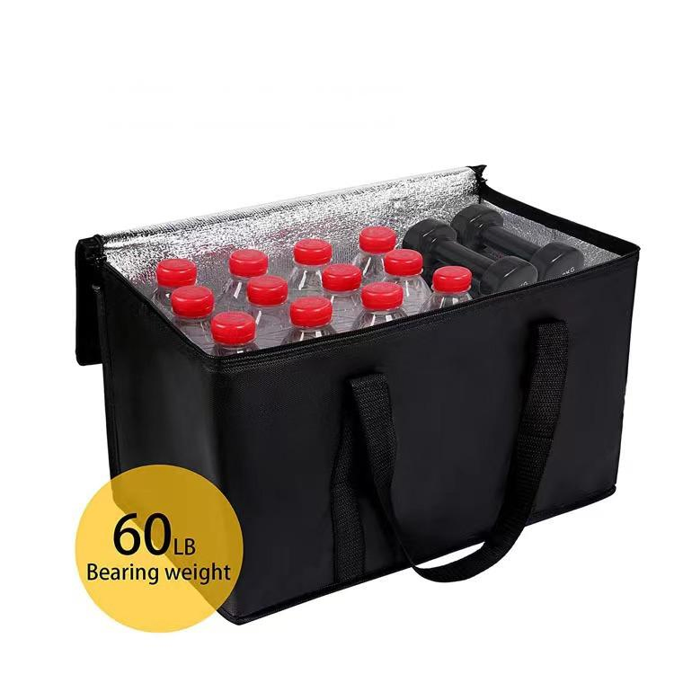 Insulated Grocery Shopping Bags Black Reusable Thermal Zippe Collapsible Tote Cooler Food Transport Hot and Cold Camping Recycled Material Delivery Groceries